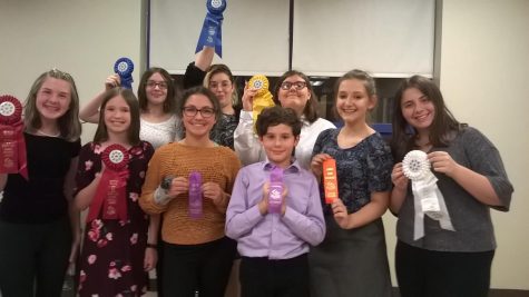 Junior high speech team members include, Front Row (l to r):  Trinity Riva, Emily Zacker, Trinity Maines, Derek Stivers, Halee Young, Jocelyn McGuire; Back Row:   Kate Wallace, Amber Chappell, Abi Eckenrod.
