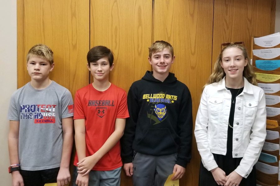 This weeks Middle School Students of the Week are: (L to r) Jayden Garman, Martin Fatzinger, Griffin Kyle, and Reagan Boyers.
