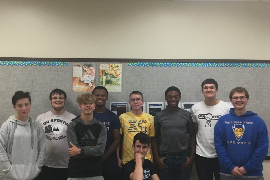 Scholastic scrimmage team members include (l to r): Emma Corrado, Philip Chamberlin, Kenny Robison, Alex Taylor, John Sloey (kneeling) Caedon Poe, Aiden Taylor, Jack Luensmann, and Zach Amato.