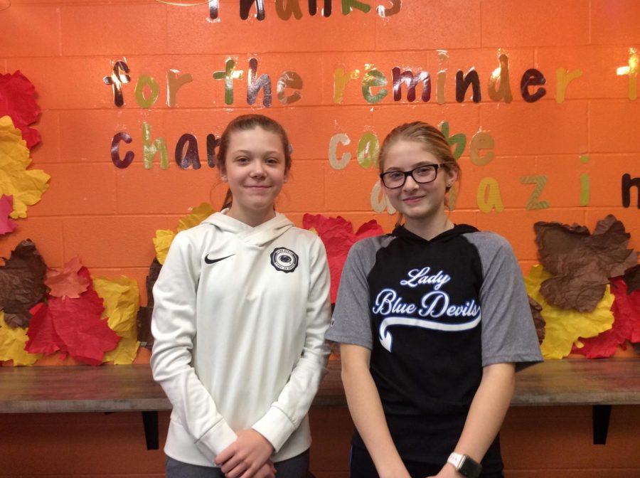 Hannah (pictured left) won the Thanksgiving trivia game 4-2 against Chloe.