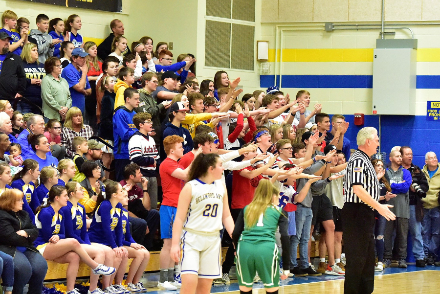 Emilie Leidig blends into a packed student section during Fridays win over Juniata Valley in front of a capacity crowd.