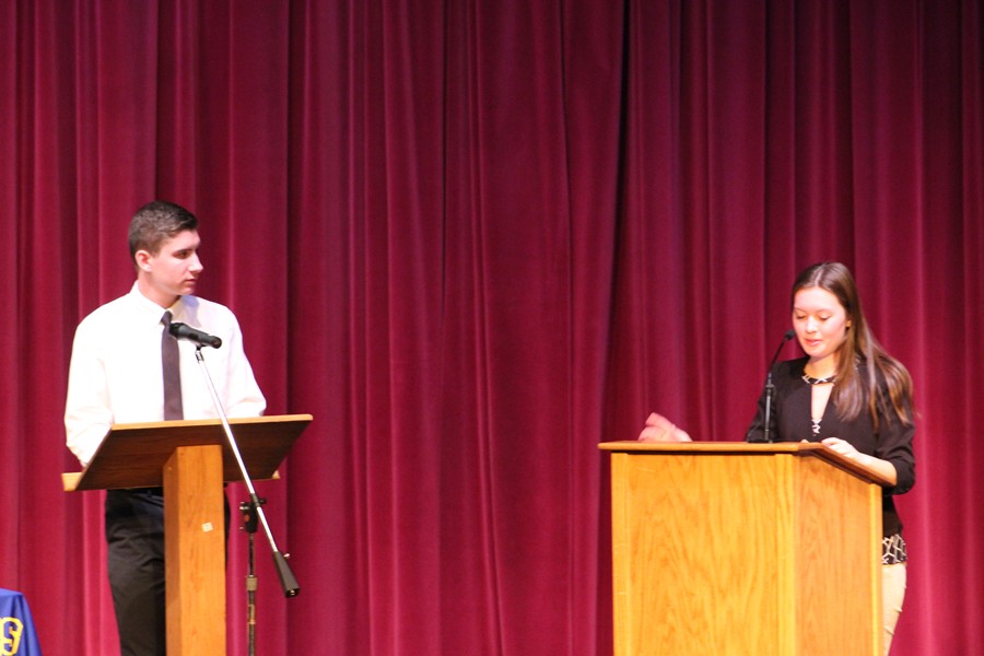 Jake MIller and Tina Hollen battle it out at the 2018 CHS debates at B-A. The debates will be live streamed this year.