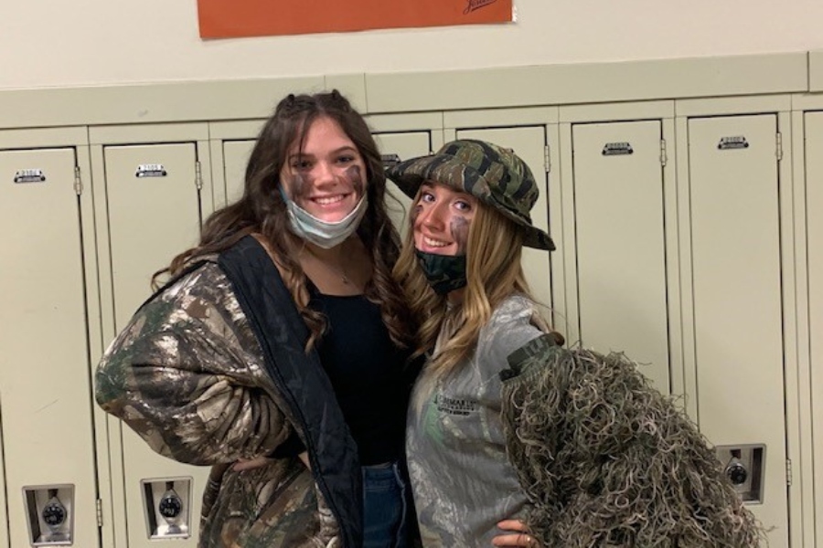 Kami OShell and Haley Campbell show off their camo to kick off Spirit Week.