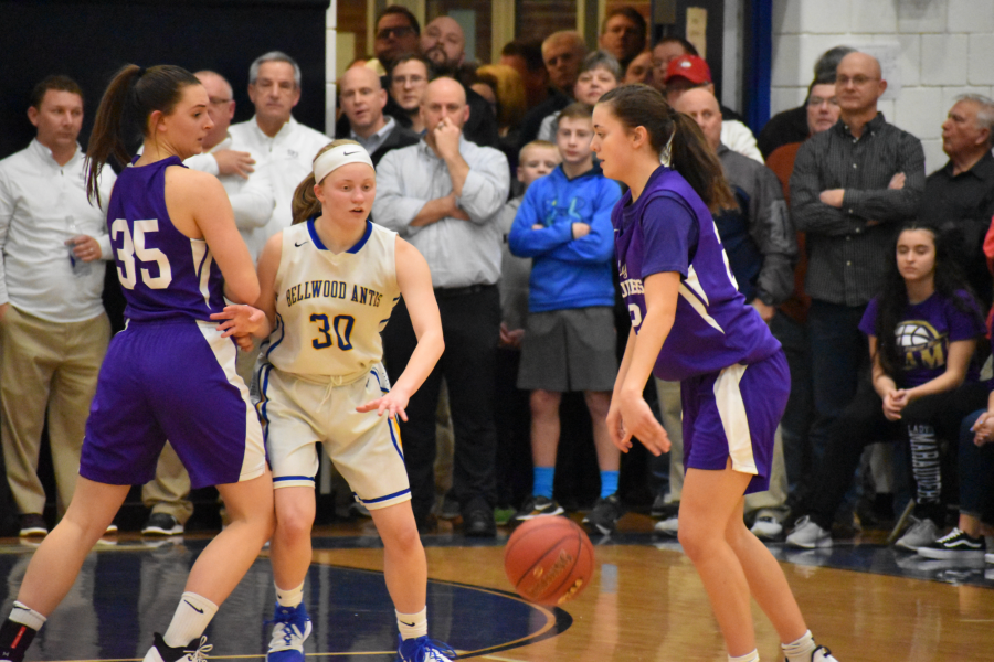 Chelsea McCaulsky, shown fighting through a screen against BG in last years District playoffs, is expected to be a major part of the Lady Devils offense this season.