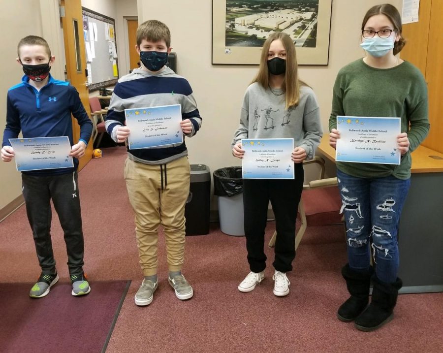 BAMS Students of the Week from March 1-5 are: (L to R) Brady Crist, Eric Johnson, Hailey Loupe & Kaitlyn Brallier.