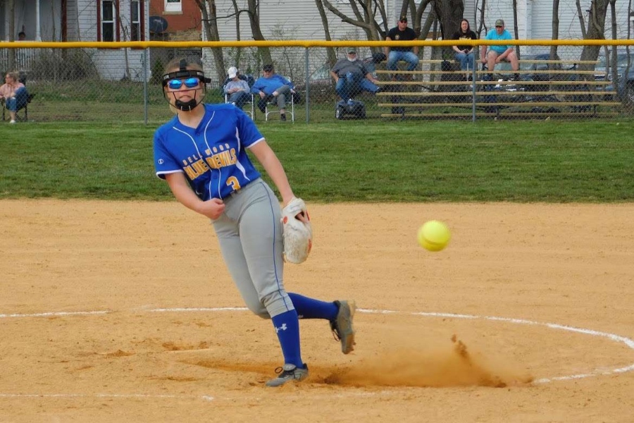 Attie Poorman fires to home plate against Moshannon Valley.