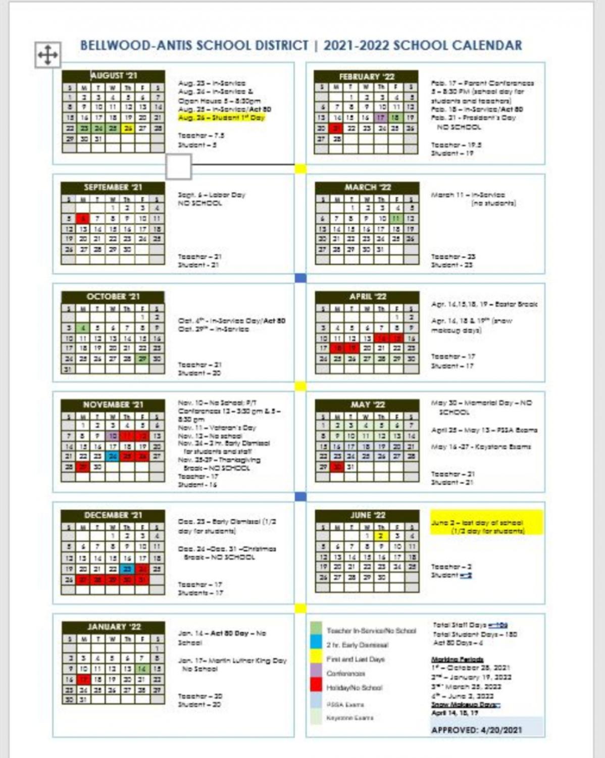 Pssa Schedule 2022 The Bellwood-Antis 2021-2022 School Calendar – The Blueprint