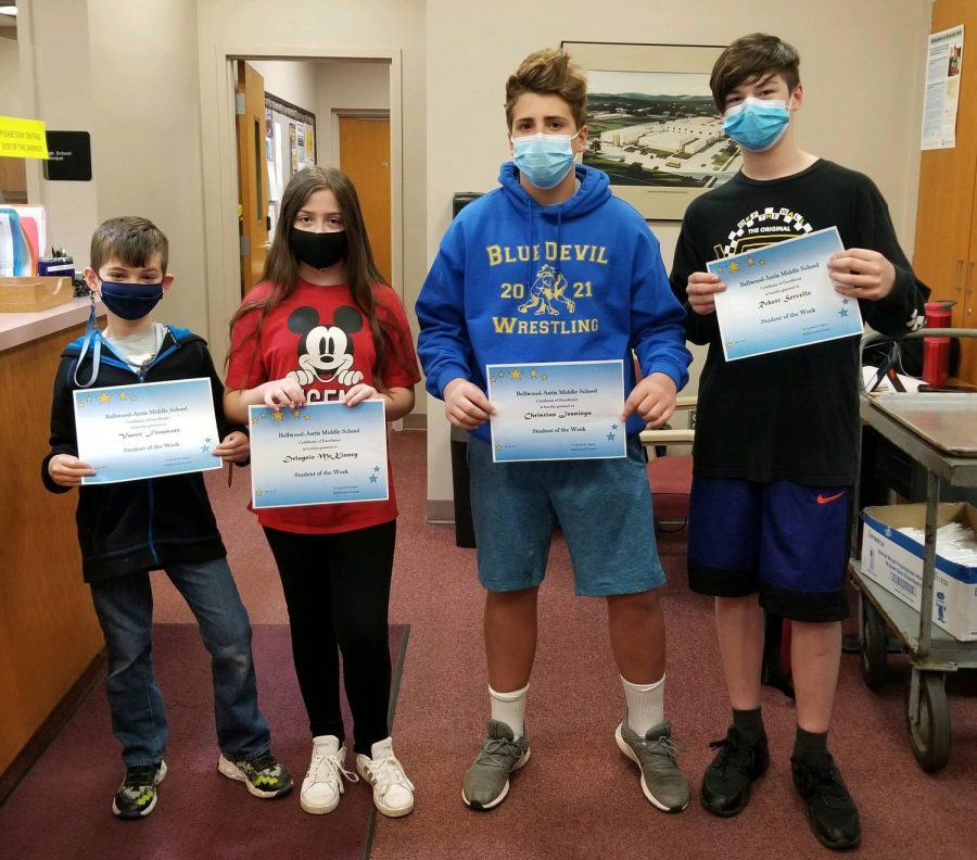 BAMS Students of the Week from April 12-16 are: (L to R) Vance Finamore, Delaynie McKinney, Christian Jennings & Robbie Servello.
