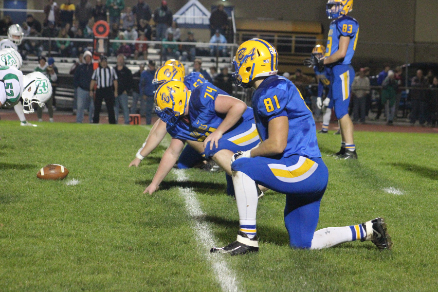 Cooper Keen gets ready on defense in B-As loss to Juniata Valley last Friday.