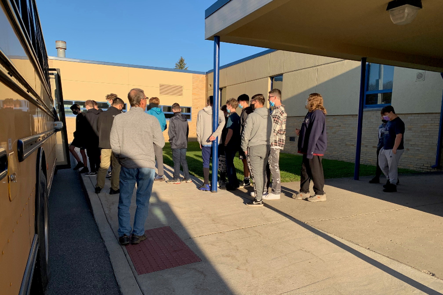 Ninth graders load the bus to attend a field trip at the Greater Altoona CTC.