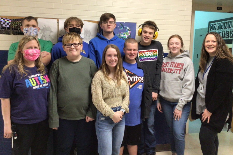 The unified bocce team includes: front row, (l to r) Mrs. Cramer, Vincent Daughenbaugh, Alexis Lovrich, Noah Larson; back row (l to r), Parker Lucas, Gavin Ridgway, Tighe Eaken, Jacob Miller, Jayce Miller, Mrs. McNaul.