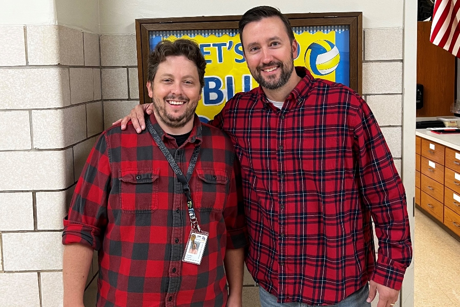Mr. Stewart and Mr. McNaul are starting a new tradition Flannel Fridays!