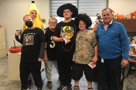 Frankie Pulcinello, Jacob Miller, Vincent Daughenbaugh, Parker Lucas, and Noah Larson paid a visit to Mr. DiSabato in the District office to celebrate Halloween.