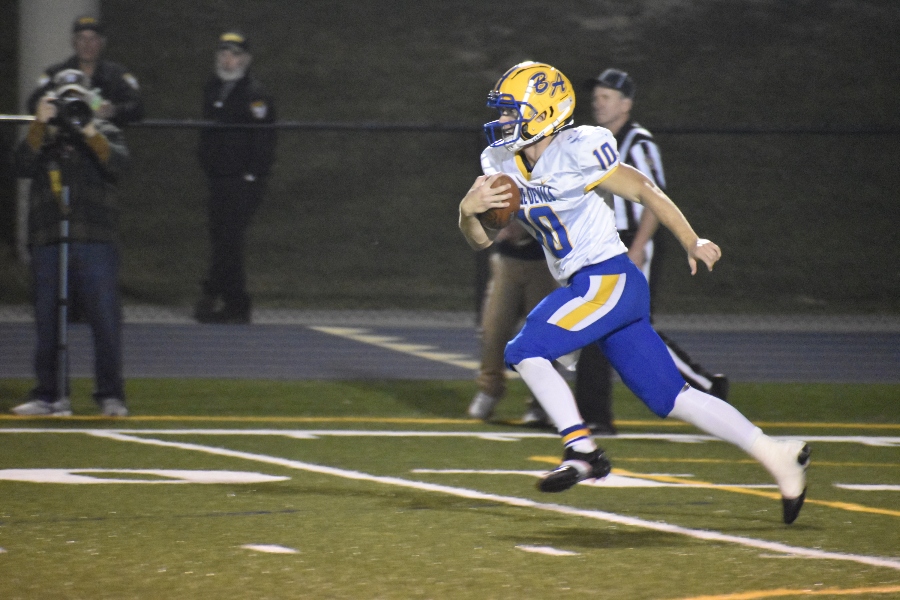 Gaven Ridgway scores on a pass from Holden Schreier in Bellwoods 45-19 loss to Bald Eagle Area in the playoffs.