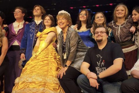 Ms. Hull with her Beauty and the Beast cast on closing night. 