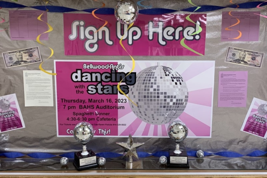 The information and trophies for Dancing with the Stars are posted in the shared hallway