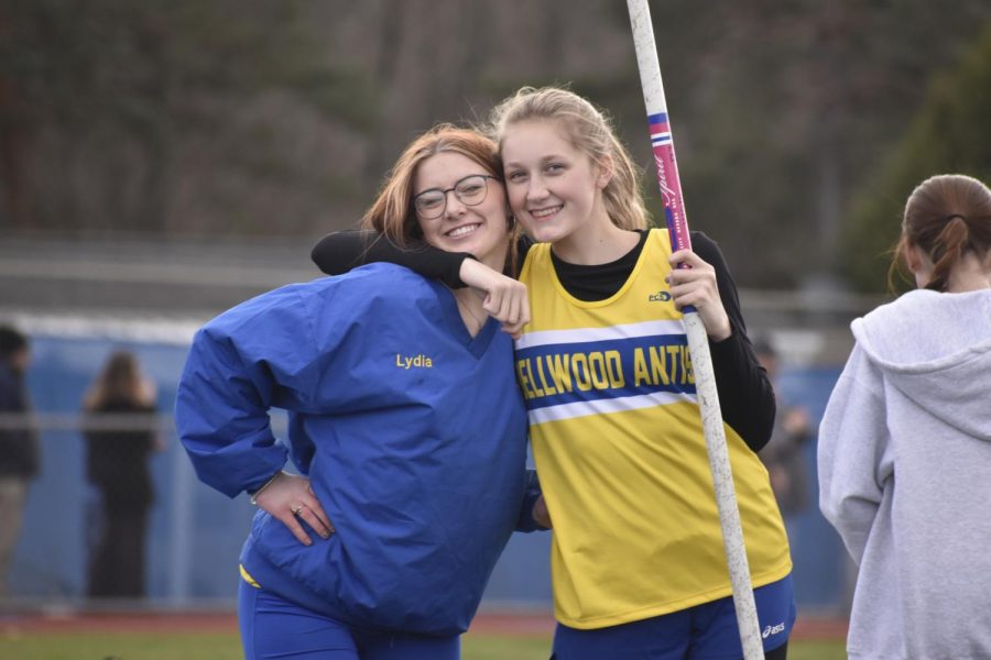 Lydia Worthing and Lily Gerwert waiting for their turn in pole vault. (Bailee Conway)