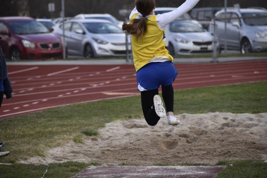 Briley Campbell in her long jump. (Bailee Conway)