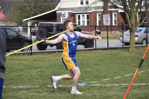 Eli Pluebell lets his throw fly in the javelin. (Bailee Conway)