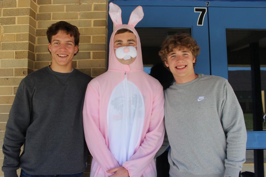The Easter Bunny (Jacob Hawn) and his assistants, Gaven Ridgway and Dylan Andrews. 