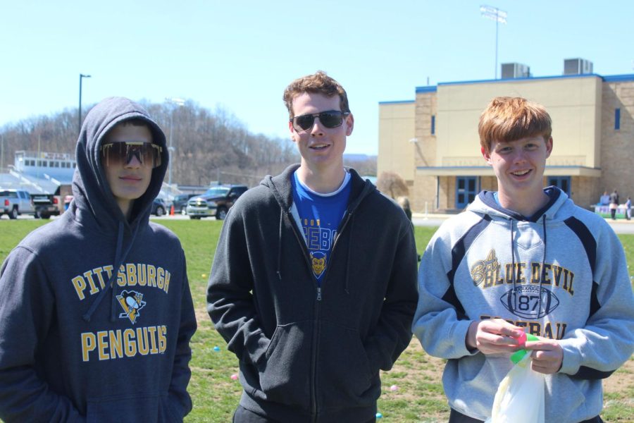 NHS members Brayden Wagner, Vincent Cacciotti, and Chance Schreier take time for a picture. 