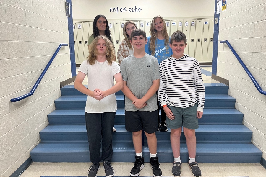 2023-24 freshman class officers include: (front row, l to r) Ian Clark, Noah Corclic, and Eric Johnson; (backrow, 1 to r) Blake Pennington, Morgan Snowberger, and Julie Kraft.