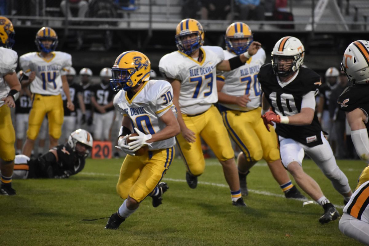 Colin Gibbons makes a move to the endzone.