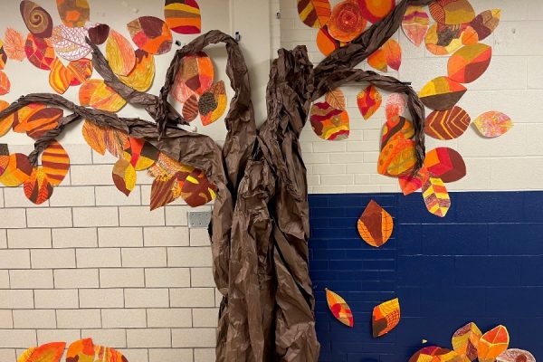 Mrs. McNauls art classes have been taking a tree through its yearly evolution as a way of brightening up the hallways at Bellwood-Antis.