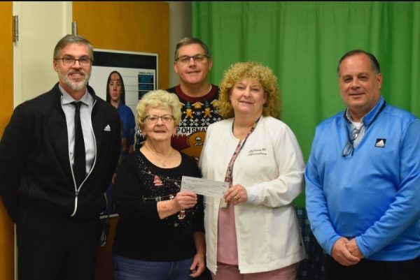 Last week, Mrs. Dorothy Conrad donated money to the high school nurses office. On hand for the presentation of the check were (l to r): Middle School Principal Donald Wagner, Mrs. Conrad, High School Principal Richard Schreier, Nurse Kelly Hoover, and Superintendent Edward DiSabato.