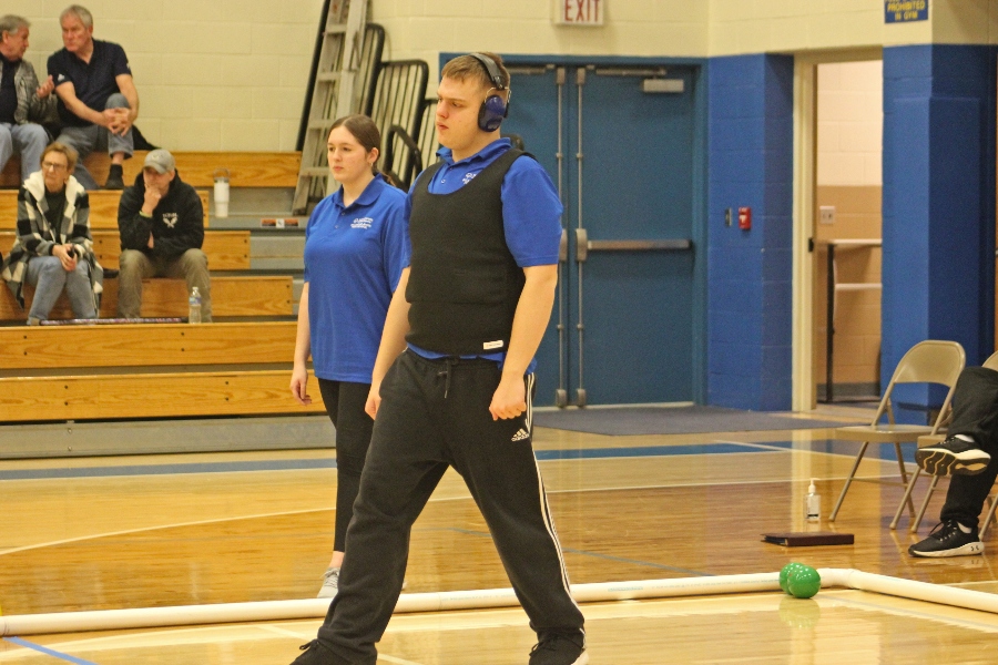 Jacob Miller completes his turn in yesterdays unified bocce match against Tyrone.