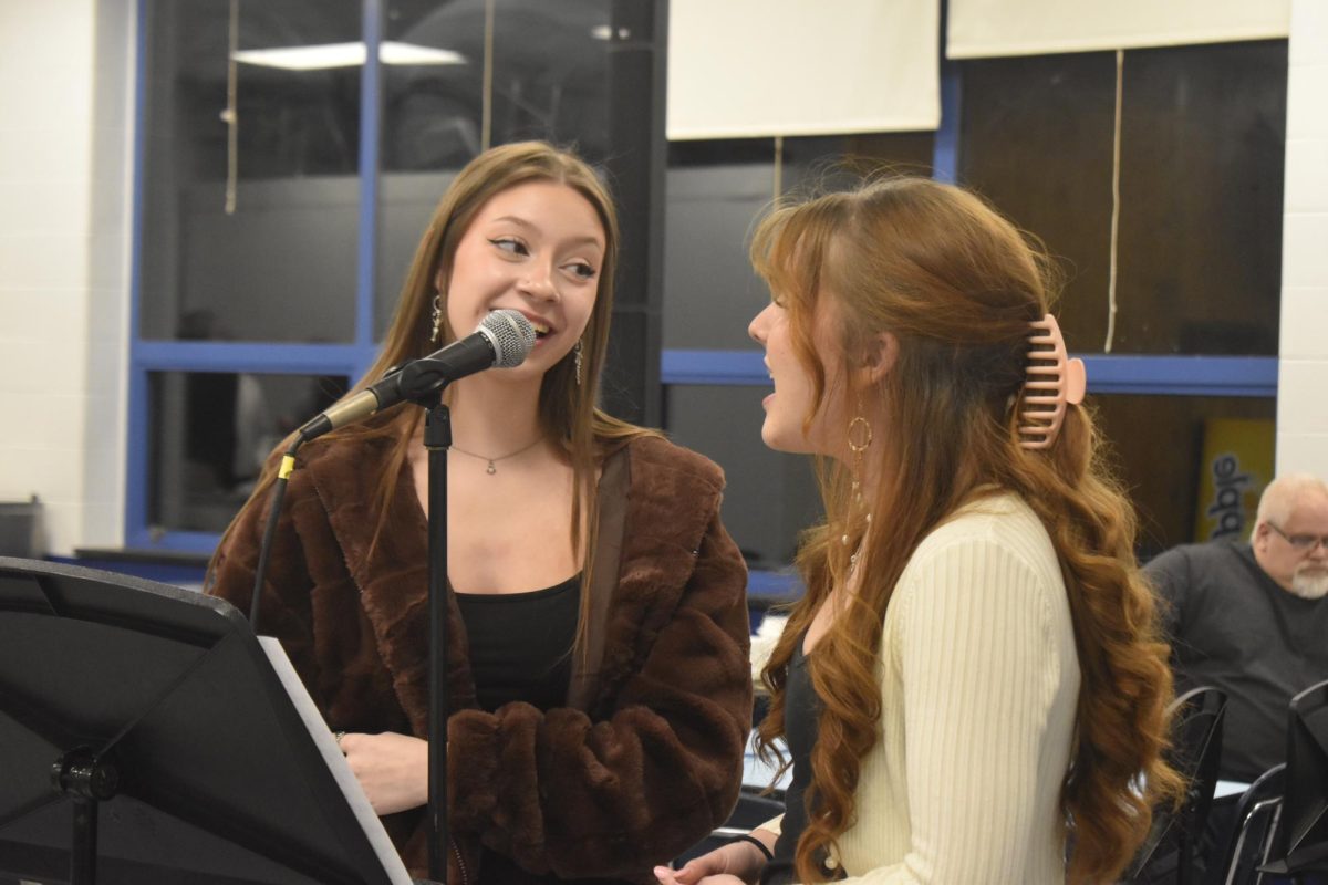 Annie LeGrand and Trinity Riva sing at Cabaret Night sponsored by the Music Department.