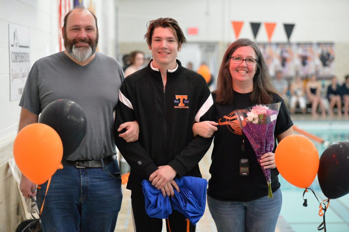 Spencer Dunklebarger is wrapping up a successful career swimming at Tyrone. He was recently recognized on the teams Senior Night.