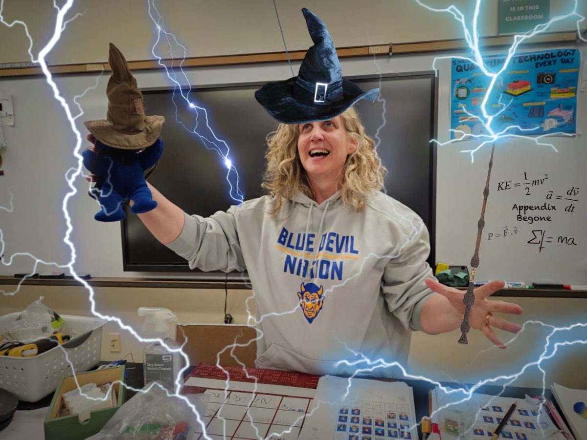 A photo captured by a physics student of Wizard Flarend preforming a spell in secret.