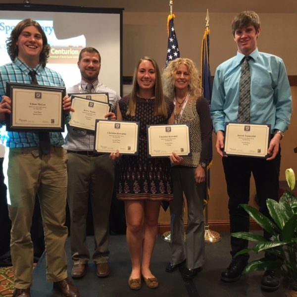Ethan McGee, Mr. Naylor, Christina Kowalski, Ms. Forshey, and Jarrett Taneyhill accepted the Keystone Award as PAs top student newspaper in 2017, just three years after going online.