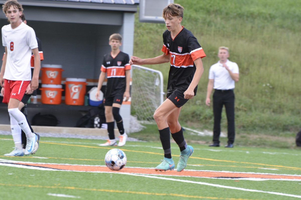 Cam Nelson attacking down the field for the boys soccer team. The squad evened its record on Thursday with a win over Central Cambria.