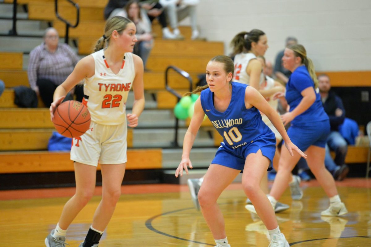 Marissa Cacciotti defends Tyrone's Claire Lehman Monday in the Backyard Brawl at Tyrone. Cacciotti gave the Lady Devils some offensive production, but they still lost to their rivals for the second time.