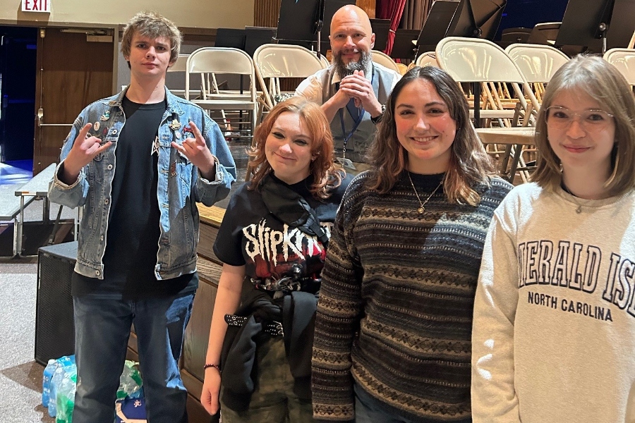 Four B-A students are participating in District Band, which is hosted this year at Bellwood-Antis. Pictured are (l to r): Anthony Berardi, Lyn Lambert, Mr. Sachse, Trinity Maines, and Emily Zacker. The District Band concert takes place Friday night.