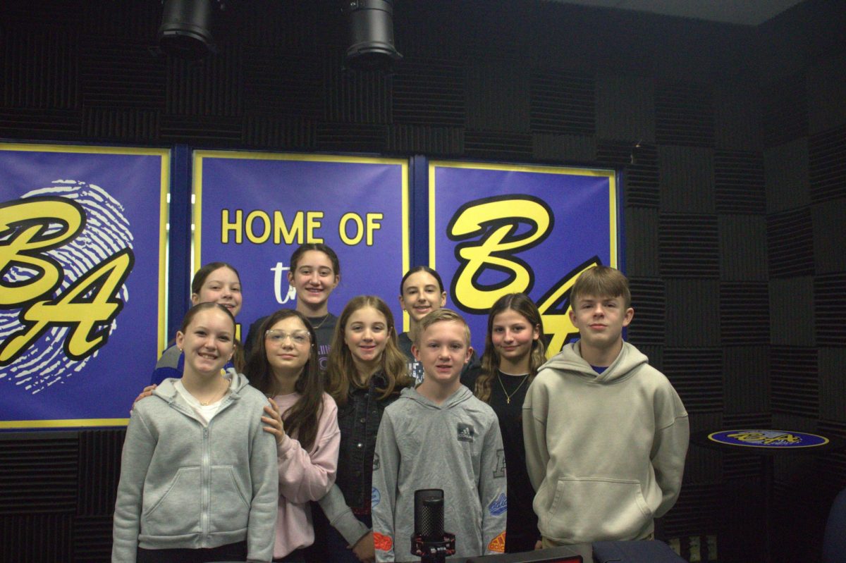 The MS Morning Announcement Crew. BA middle schoolers have ben broadcasting their morning announcements live for several weeks.