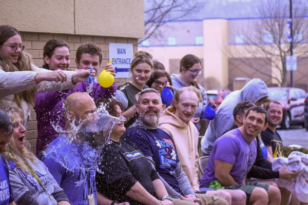 Mr. Sachse gets soaked in water at the annual Polar Pop last Friday.