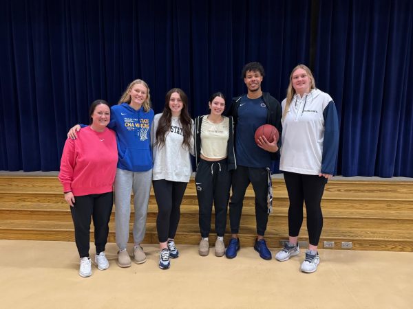 2020 B-A grad and current Penn State star Alli Campbell returned to Myers Elementary last week along with some teammates from PSU to help kick of Rad Across America Week. Pictured above are (l to r): Mrs. Longo-McGarvey, Alli Campbell, Jill Jekot, Moriah Murray, Puff Johnson, and Gracie Merkle.