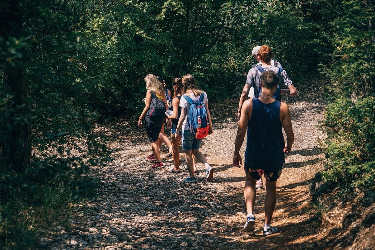 Some students on a hike 