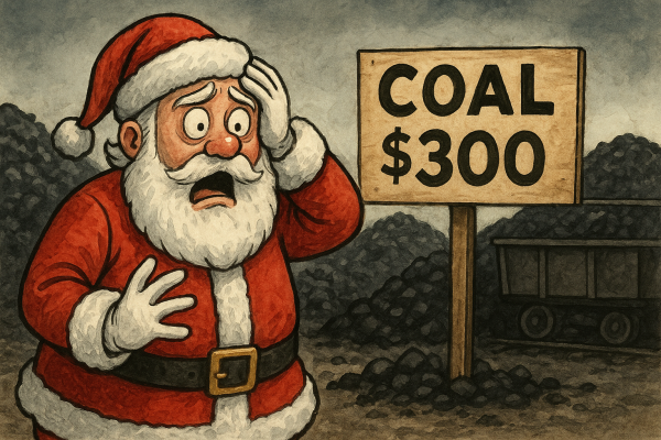 Santa Claus is surprised at uprising coal costs.