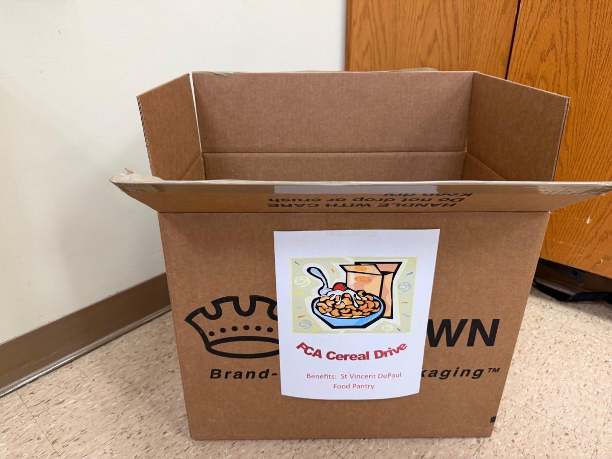The FCA's annual cereal drive kicked off last week. Students can bring donations of cereal to school and place them in the boxes in their homerooms.