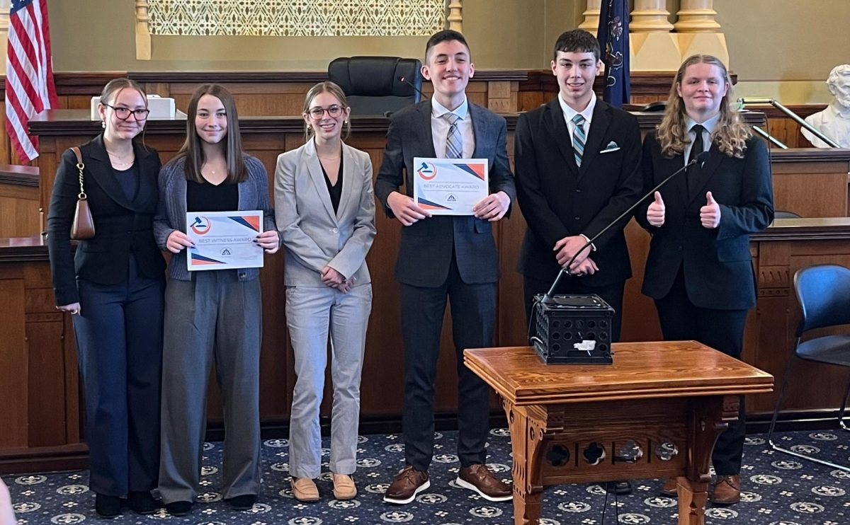 Cora Clouser, Sophia Fatzinger, Ava Franks. Kirk Keen, Anthony DeArmitt, and Ian Clark were up for the mock trial team last weekend, and they produced a win over Hollidaysburg.