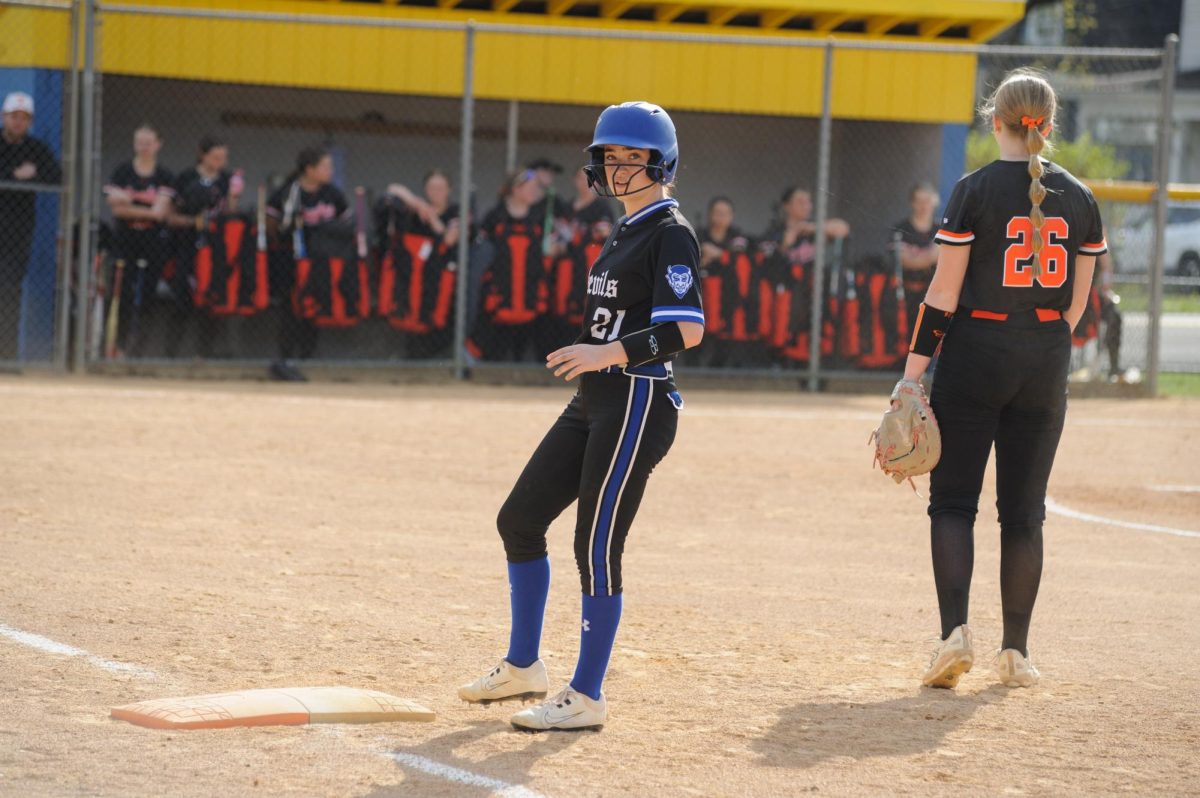 Hayden Taylor heads back to first after hitting a single.