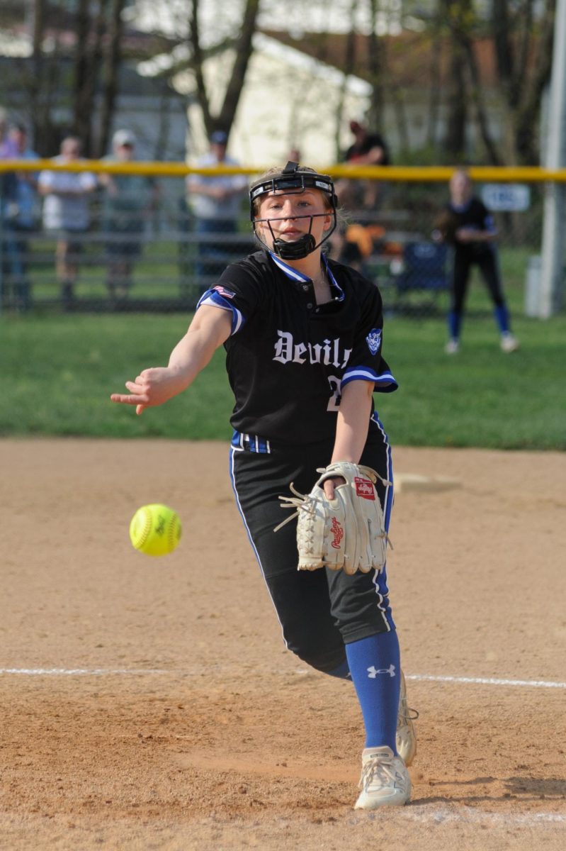 Palynn Gregg puts some spin on a delivery during the third inning. Gregg and the Lady Devils got the win over Tyrone.